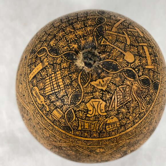 Vintage Hand Carved Peruvian Gourd Folk Art Rattle - Picture 2 of 14